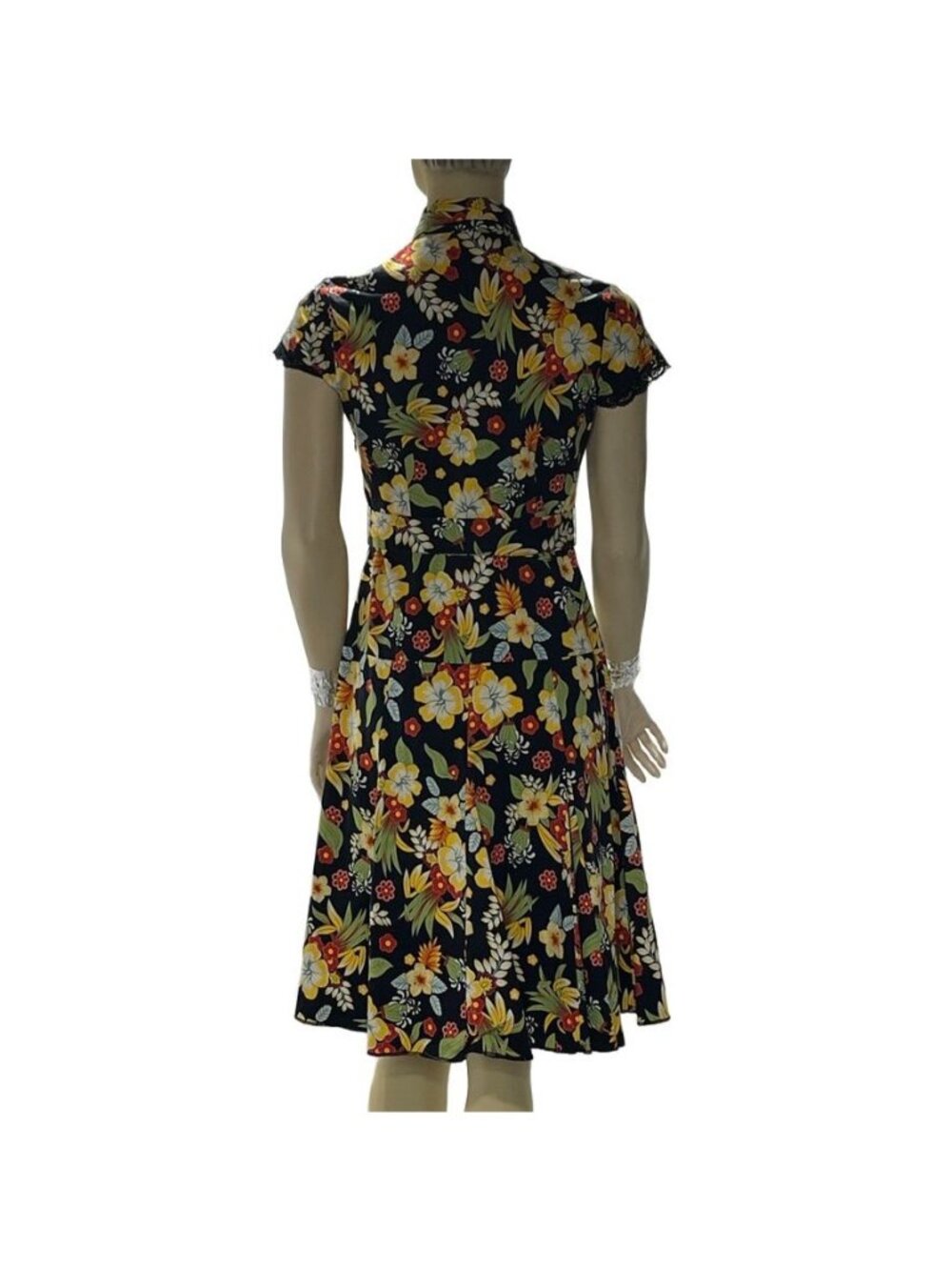 Floral Short Sleeve Collared A-Line Dress With Belt Size 10 By Id~Dio - Picture 2 of 16